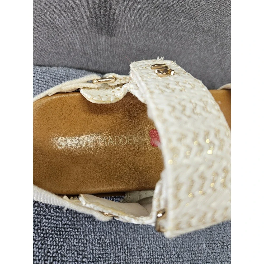 Steve Madden Girls Sandals Cream Gold Metallic Woven Strappy Size 12 Kids
